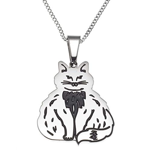 Stainless Steel Fluffy Cat Pendant Necklace - Adorable Cat Lover Gift Jewelry