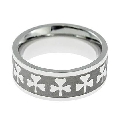 Stainless Steel Celtic Shamrock Clover Ring - Irish Lucky Symbol Jewelry