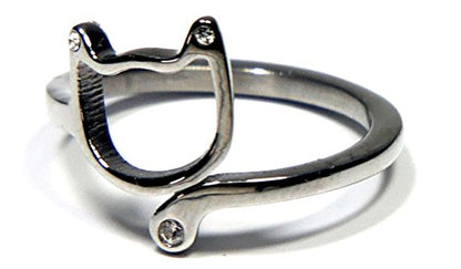 Stainless Steel Cat Face Wrap Ring with Cubic Zirconia Accents