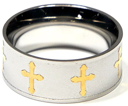 Gold Plated Seven Cross Band Ring - Religious Faith Jewelry