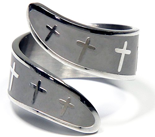 Stainless Steel Textured Cross Bypass Ring - Christian Faith Jewelry