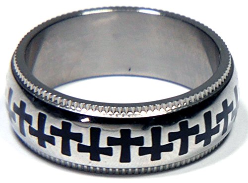 Stainless Steel Milgrain Edge Interlocking Cross Ring - Sizes 5-10