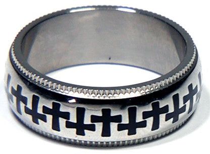 Stainless Steel Milgrain Edge Interlocking Cross Ring