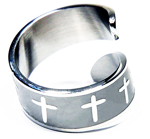 Stainless Steel Textured Cross Bypass Ring - Christian Faith Jewelry