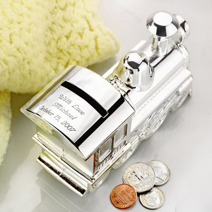 Personalized Silver Plated Train Coin Bank Baby Gift