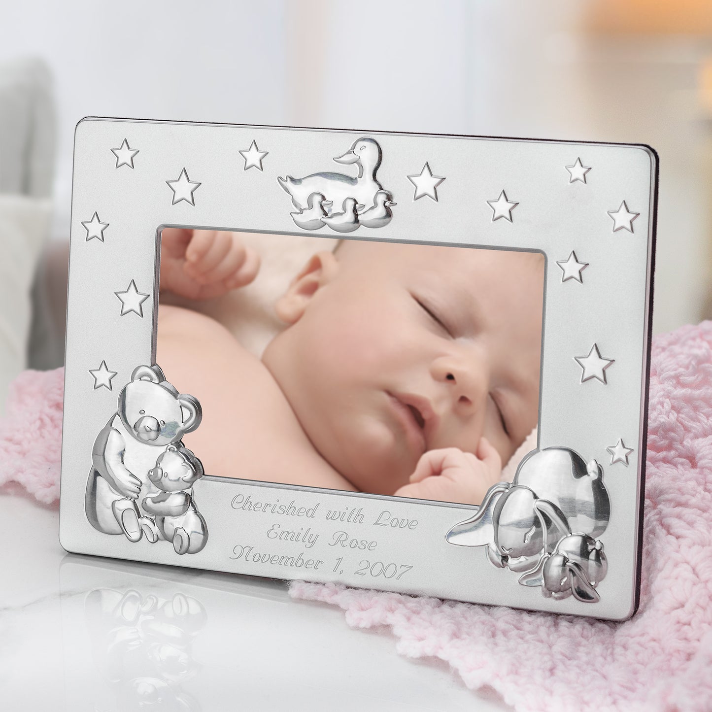 Personalized Steel Baby Picture Frame - Engraved Baby Keepsake Gift