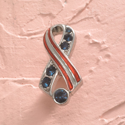 Patriotic American Flag Crystal and Enamel Ribbon Pin - Steel Plated Brass Lapel Pin