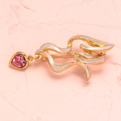 Gold and Pink Dove Pin with Heart Charm