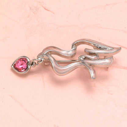 Steel and Pink Dove Pin with Heart Charm