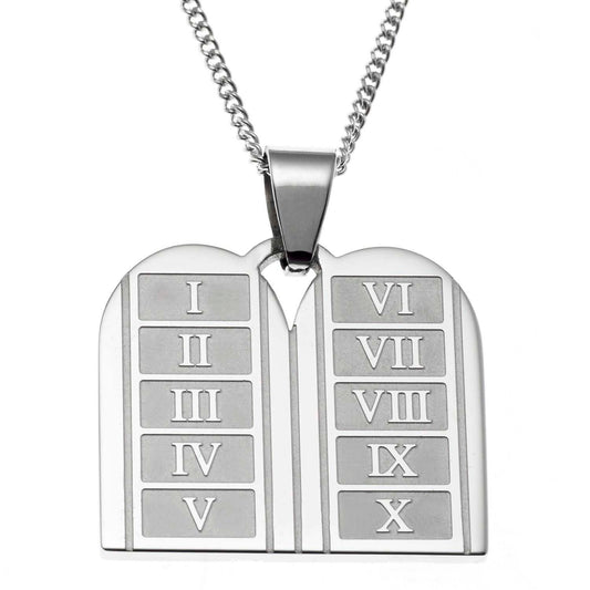 Stainless Steel Ten Commandments Roman Numeral Pendant Necklace - Perfect Religious Gift for Easter or Communion