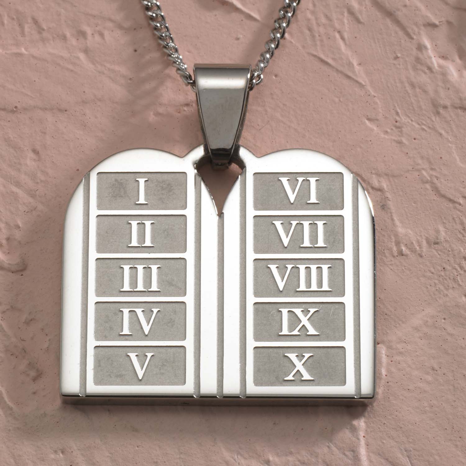 Stainless Steel Ten Commandments Roman Numeral Pendant Necklace - Perfect Religious Gift for Easter or Communion