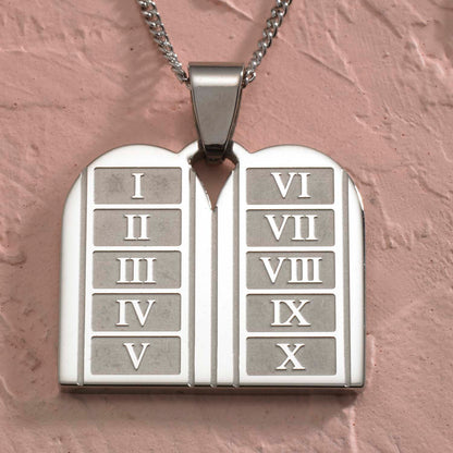 Stainless Steel Ten Commandments Roman Numeral Pendant Necklace - Perfect Religious Gift for Easter or Communion