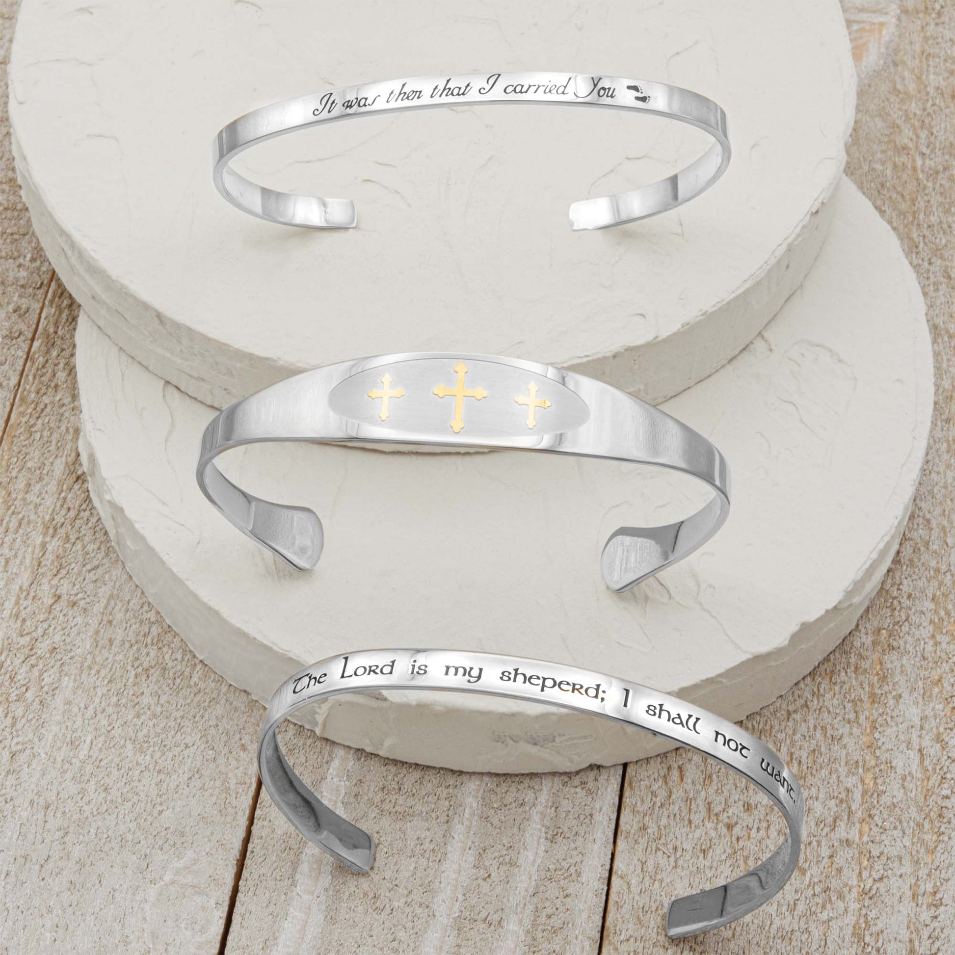 Footsteps "It Was Then That I Carried You" Inspirational Stainless Steel Cuff Bracelet