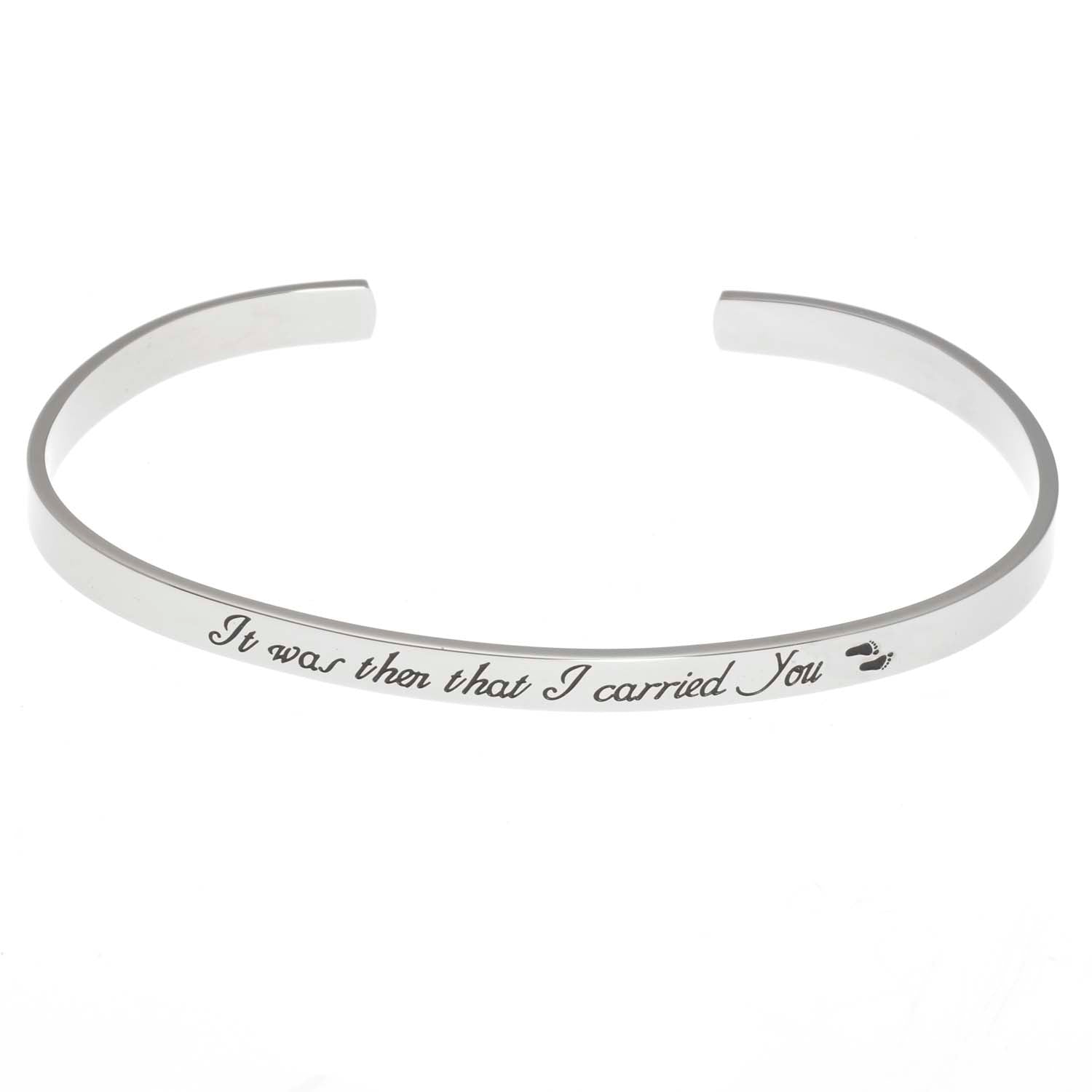 Footsteps "It Was Then That I Carried You" Inspirational Stainless Steel Cuff Bracelet