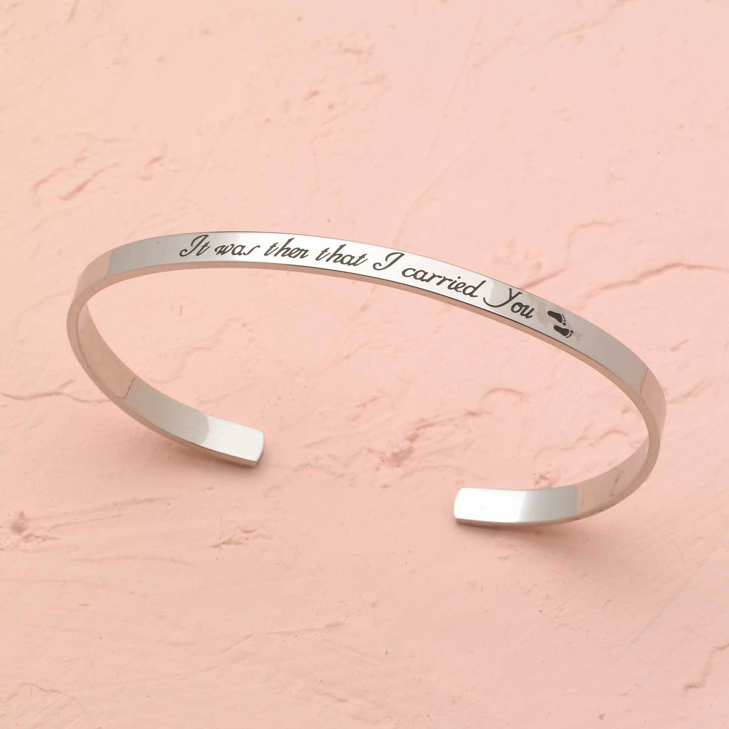 Footsteps "It Was Then That I Carried You" Inspirational Stainless Steel Cuff Bracelet