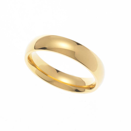 5MM Polished Gold Ion Plated Stainless Steel Dome Wedding Band Ring - Classic & Affordable Style for Men, Women