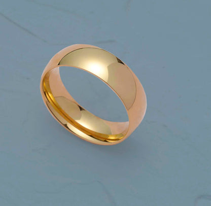 7MM Polished Gold Ion Plated Stainless Steel Men's Wedding Band Ring