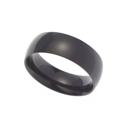 7MM Polished Black Ion Plated Stainless Steel Dome Wedding Band Ring - Classic & Durable