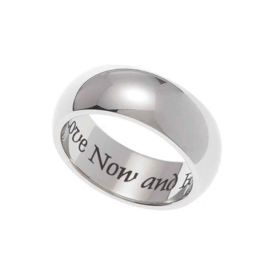 7MM Polished Stainless Steel "Love Now and Forever" Engraved Dome Wedding Band Ring