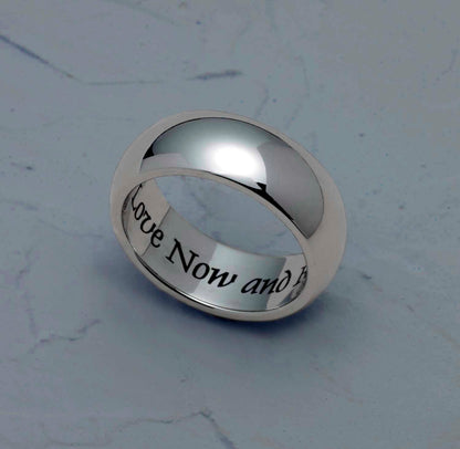 7MM Polished Stainless Steel "Love Now and Forever" Engraved Dome Wedding Band Ring