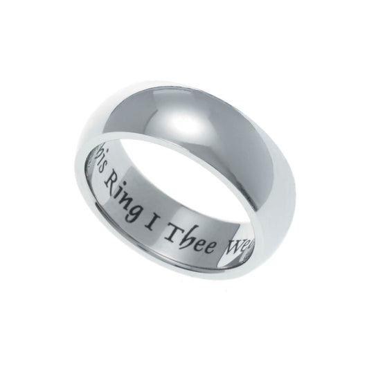 Polished Stainless Steel "With This Ring I Thee Wed" Engraved 7MM Dome Wedding Band Ring
