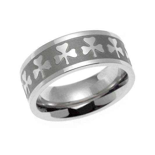 Stainless Steel Celtic Shamrock Clover Ring - Irish Lucky Symbol Jewelry