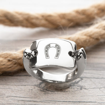 Lucky Horseshoe Ring Stainless Steel Equestrian Jewelry for Women or Men