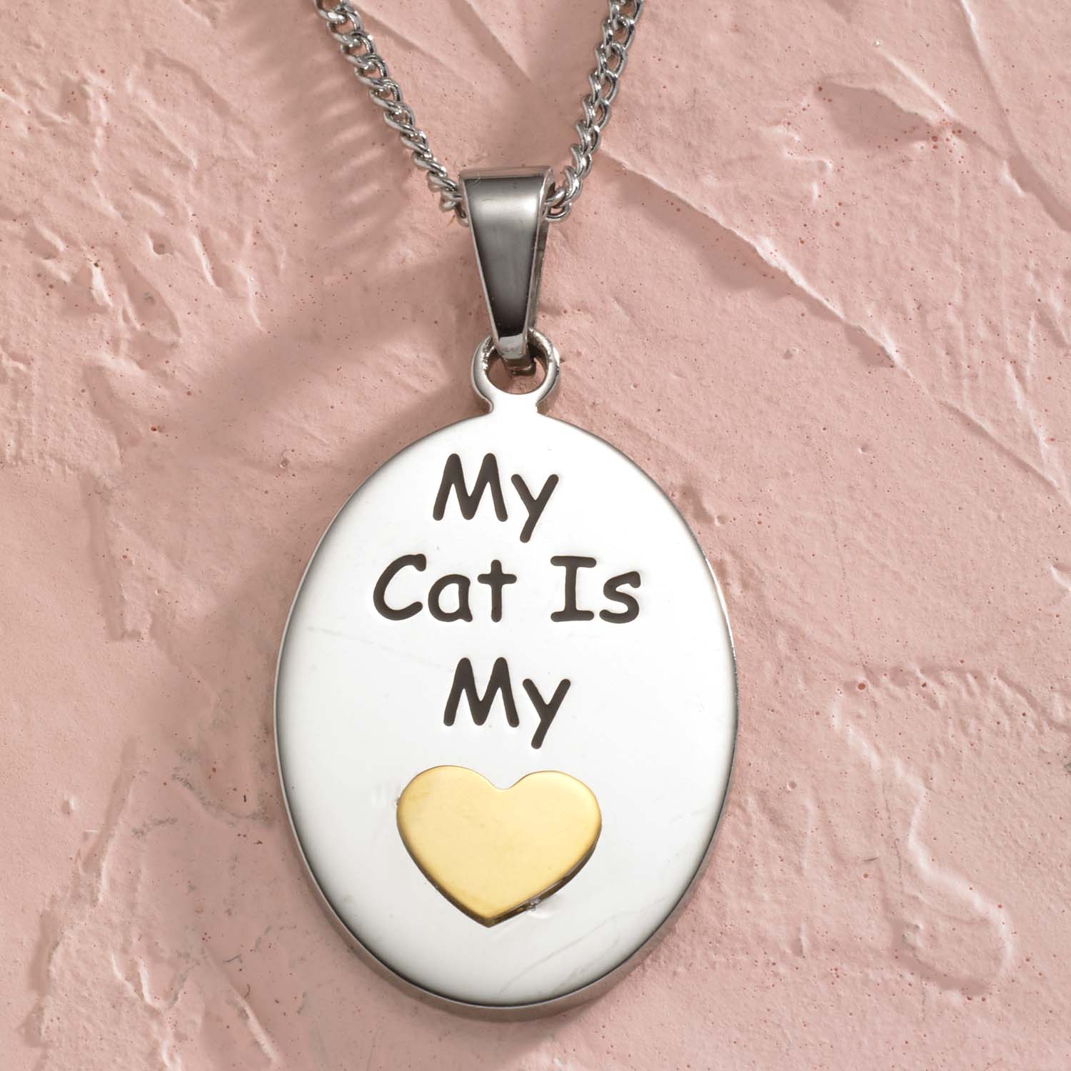 My Cat is My Heart Stainless Steel & Gold-Plated Pendant Necklace - Sentimental Cat Lover Jewelry Gift