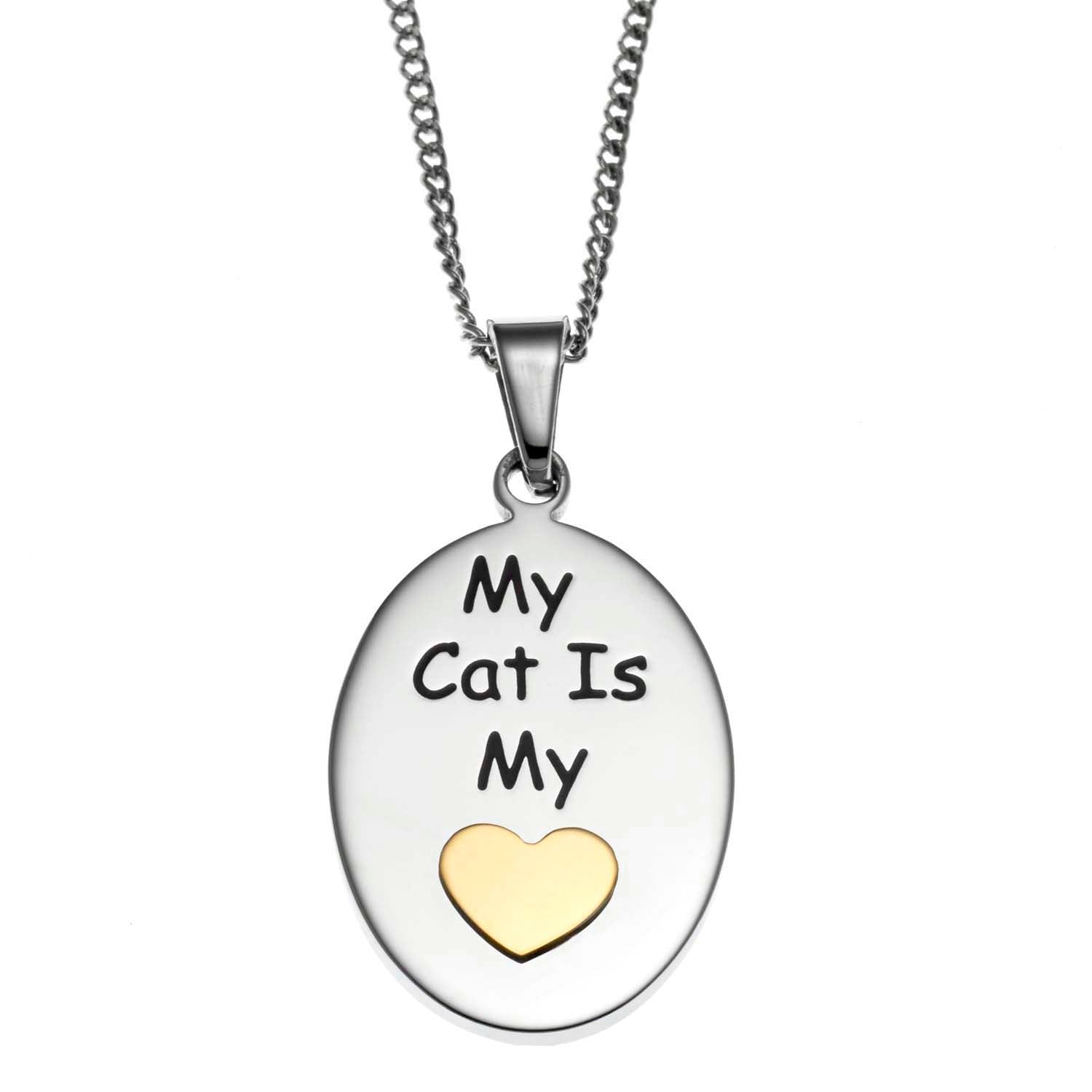 My Cat is My Heart Stainless Steel & Gold-Plated Pendant Necklace - Sentimental Cat Lover Jewelry Gift