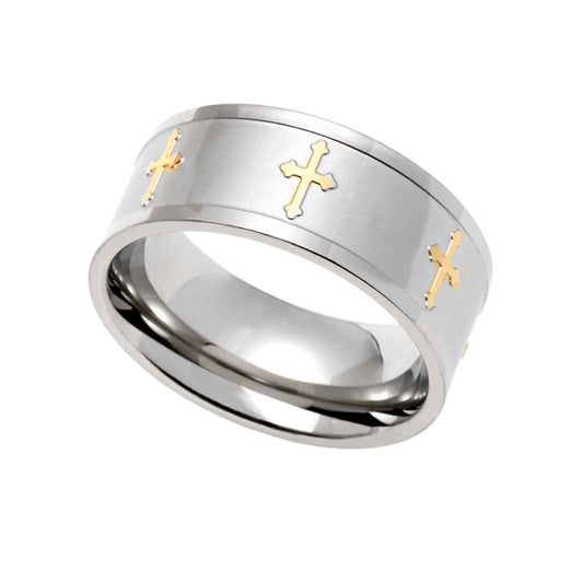 Gold Plated Seven Cross Band Ring - Religious Faith Jewelry