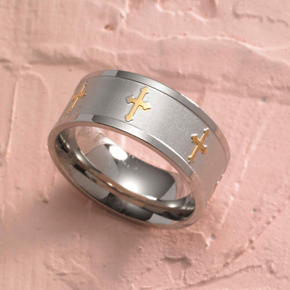 Gold Plated Seven Cross Band Ring - Religious Faith Jewelry