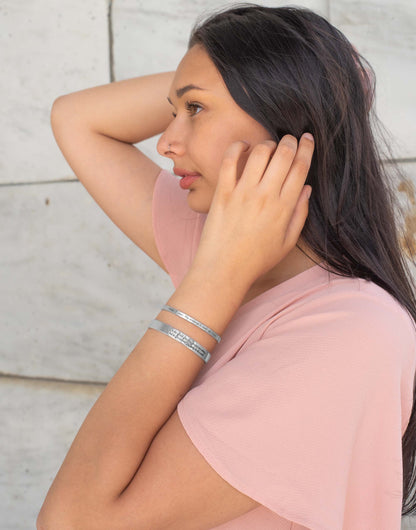 Stainless steel cuff bracelet with engraved words 'When I count my blessings, I count you twice'—a heartfelt expression of love and gratitude for your loved ones.