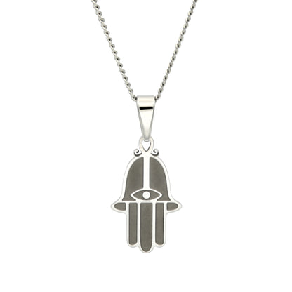 Hamsa Hand Pendant Necklace Stainless Steel Etched Detail Jewelry for Women Girls or Men