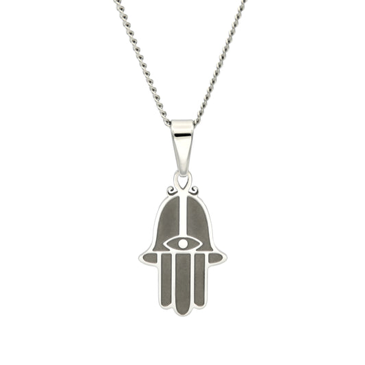 Hamsa Hand Pendant Necklace Stainless Steel Etched Detail Jewelry for Women Girls or Men