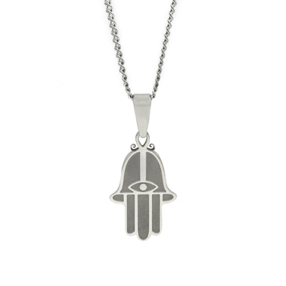 Hamsa Hand Pendant Necklace Stainless Steel Etched Detail Jewelry for Women Girls or Men