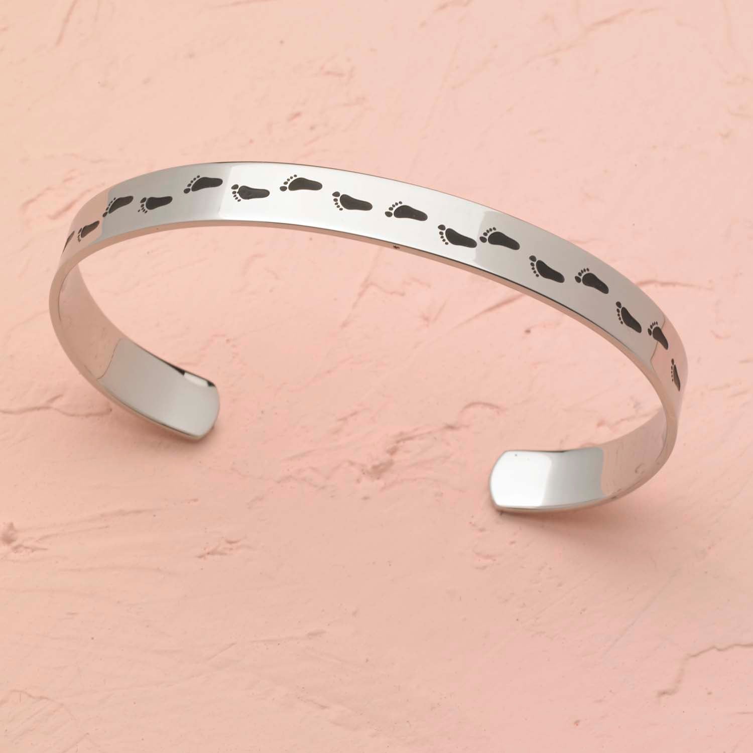 Footprints In The Sand Stainless Steel Inspirational Cuff Bracelet