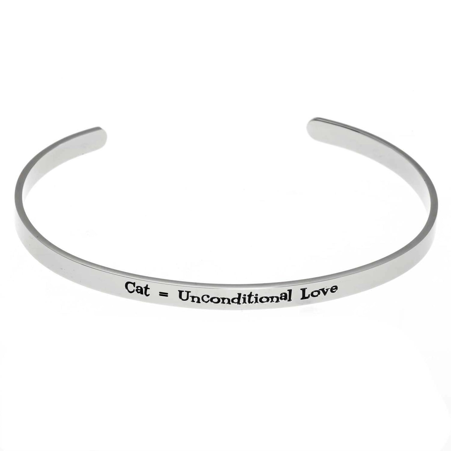 Cat Unconditional Love Engraved Stainless Steel Cuff Bracelet - Perfect Gift for Cat Lovers