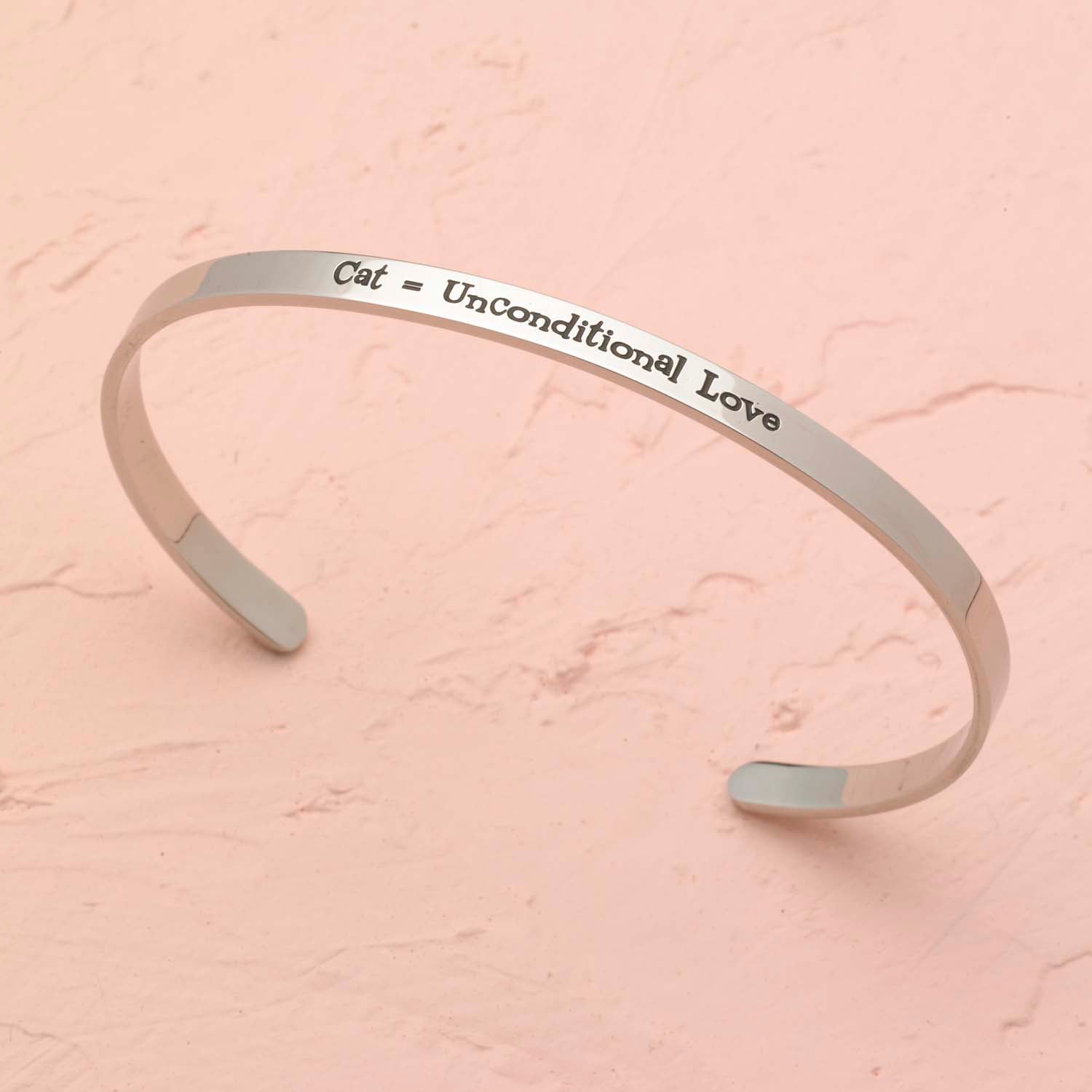 Cat Unconditional Love Engraved Stainless Steel Cuff Bracelet - Perfect Gift for Cat Lovers