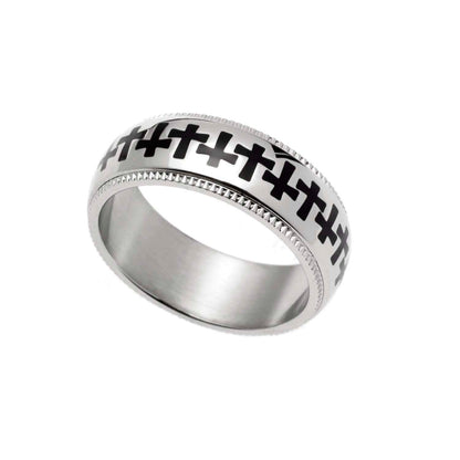 Stainless Steel Milgrain Edge Interlocking Cross Ring