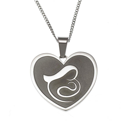 Mother and Child Heart Pendant Necklace in Stainless Steel