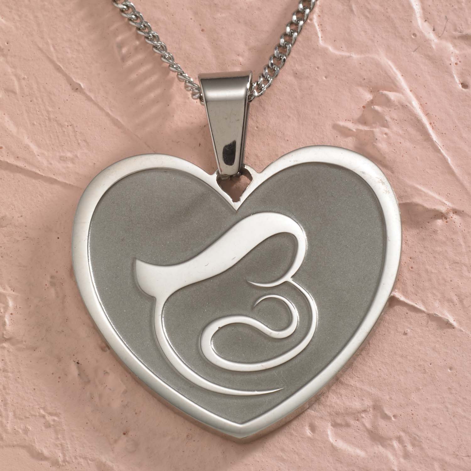 Mother and Child Heart Pendant Necklace in Stainless Steel