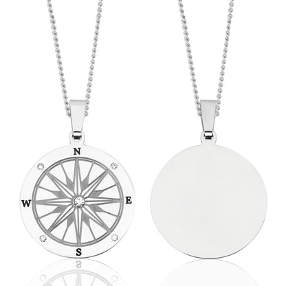 Compass Necklace in Steel is a symbol of adventure, brave decisions, and spontaneity. This special piece allows you to follow your own inner compass, as life is a journey and only you are the map. This beautiful compass necklace comes with 5 Cubic Zirconia stones.