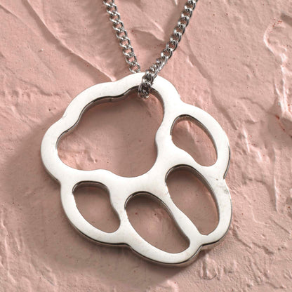 Large Steel Paw Print Pendant Necklace - Pet Memorial Jewelry Gift