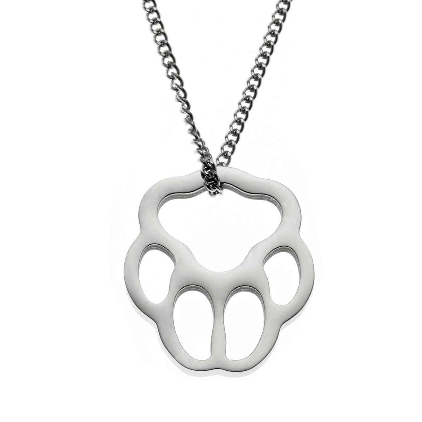 Stainless Steel Small Open Paw Print Pendant Necklace - Pet Memorial Jewelry Gift