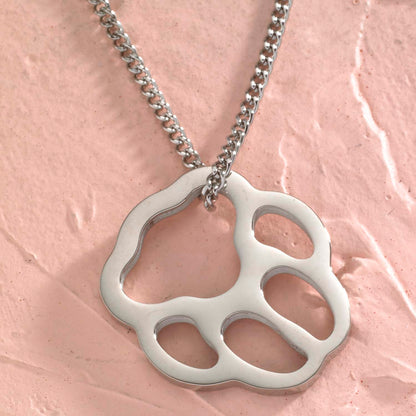 Stainless Steel Small Open Paw Print Pendant Necklace - Pet Memorial Jewelry Gift