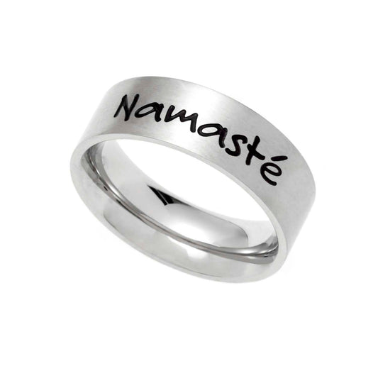 Inspirational Stainless Steel "Namaste" Ring - Sanskrit Yoga Meditation Jewelry