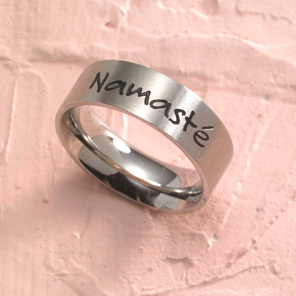 Inspirational Stainless Steel "Namaste" Ring - Sanskrit Yoga Meditation Jewelry