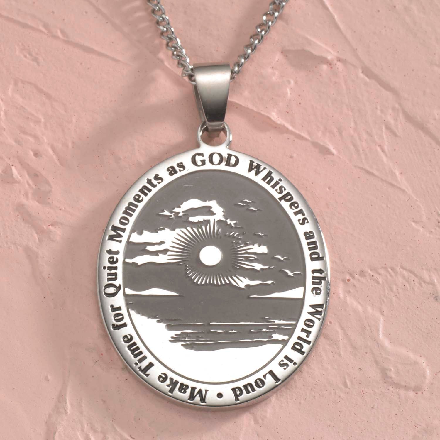 Quiet Moments Inspirational Stainless Steel Pendant Necklace