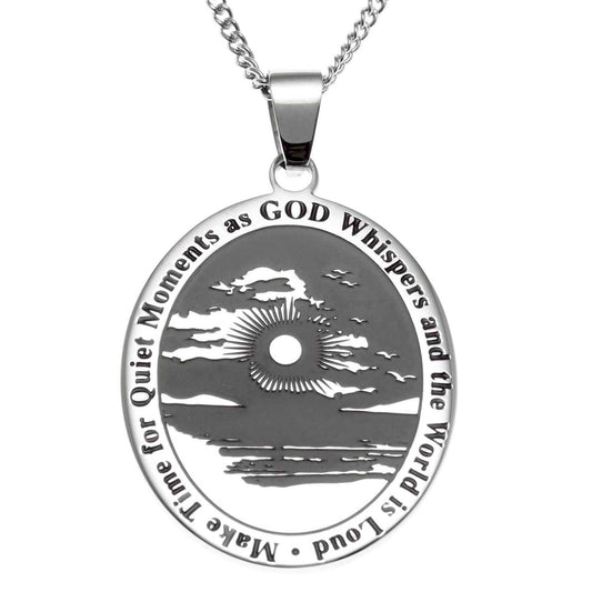 Quiet Moments Inspirational Stainless Steel Pendant Necklace
