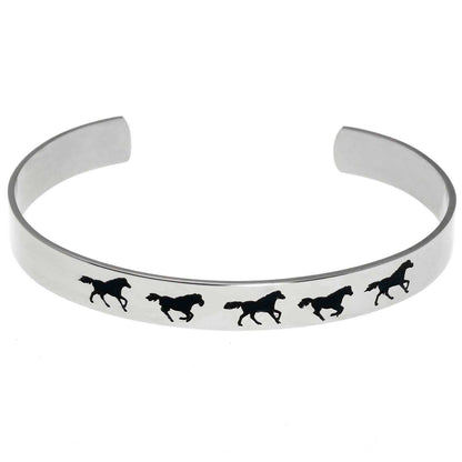 Stainless Steel Running Horse "Unconditional Love" Cuff Bracelet - Horse Lover Gift